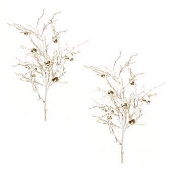 Melrose Flocked Sleigh Bell Twig Branches Set of 2