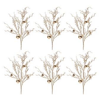 Melrose Artificial Flocked Twig Branch with Sleigh Bells (Set of 6)