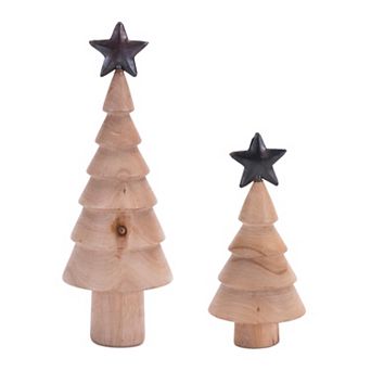 Melrose Natural Wood Tree with Metal Star Table Decor Set of 2