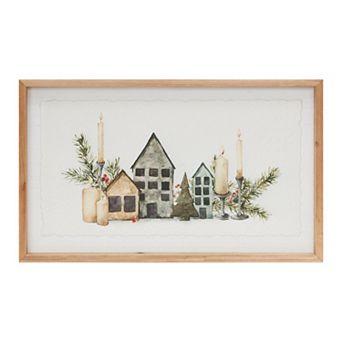 Melrose Winter Village Mantlescape Print Wood Framed Wall Art