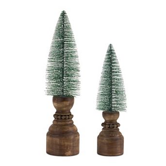 Melrose Mini Bottle Brush Tree on Pedestal 2 pc Table Decor Set