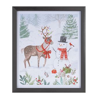 Melrose Framed Snowman & Deer 11-Inch Framed Wall Art Print