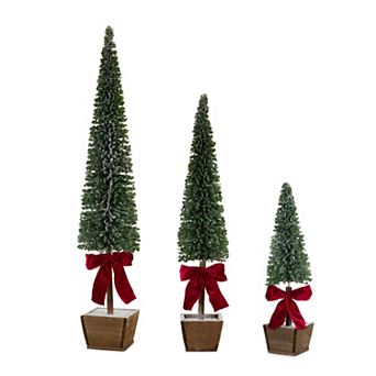 Melrose 3 pc PVC Bottle Brush Design Pine Tree Decor with Bow Set