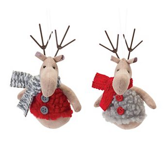 Melrose Plush Deer with Sweater Christmas Ornament Set of 12
