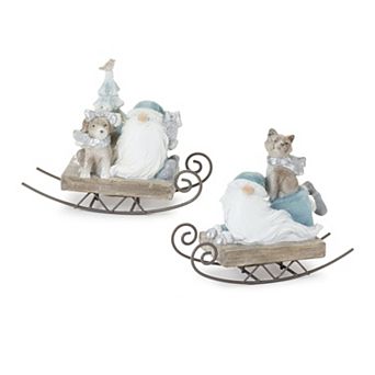 Melrose Gnome Sled Figurine Table Decor Set of 2