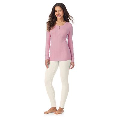 Women's Cuddl Duds® Cotton Pointelle Long Sleeve Henley Crew
