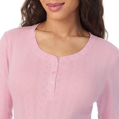 Women's Cuddl Duds® Cotton Pointelle Long Sleeve Henley Crew
