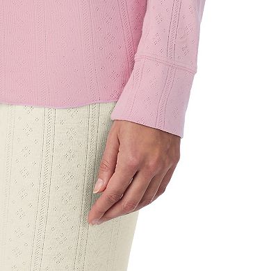 Women's Cuddl Duds® Cotton Pointelle Long Sleeve Henley Crew