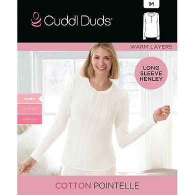 Women's Cuddl Duds® Cotton Pointelle Long Sleeve Henley Crew