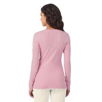 Women's Cuddl Duds® Cotton Pointelle Long Sleeve Henley Crew
