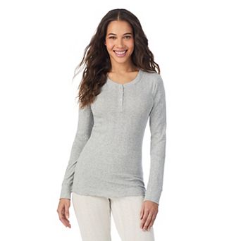 Women's Cuddl Duds® Cotton Pointelle Long Sleeve Henley Crew