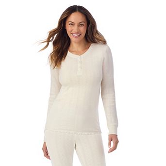 Women's Cuddl Duds® Cotton Pointelle Long Sleeve Henley Crew