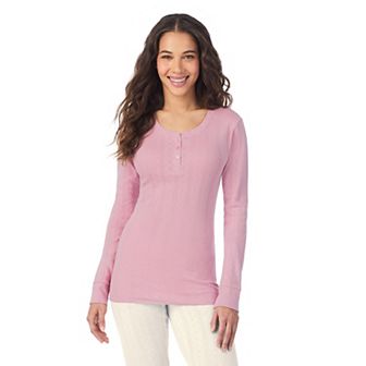 Women's Cuddl Duds® Cotton Pointelle Long Sleeve Henley Crew