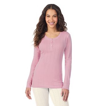 Women's Cuddl Duds® Cotton Pointelle Long Sleeve Henley Crew
