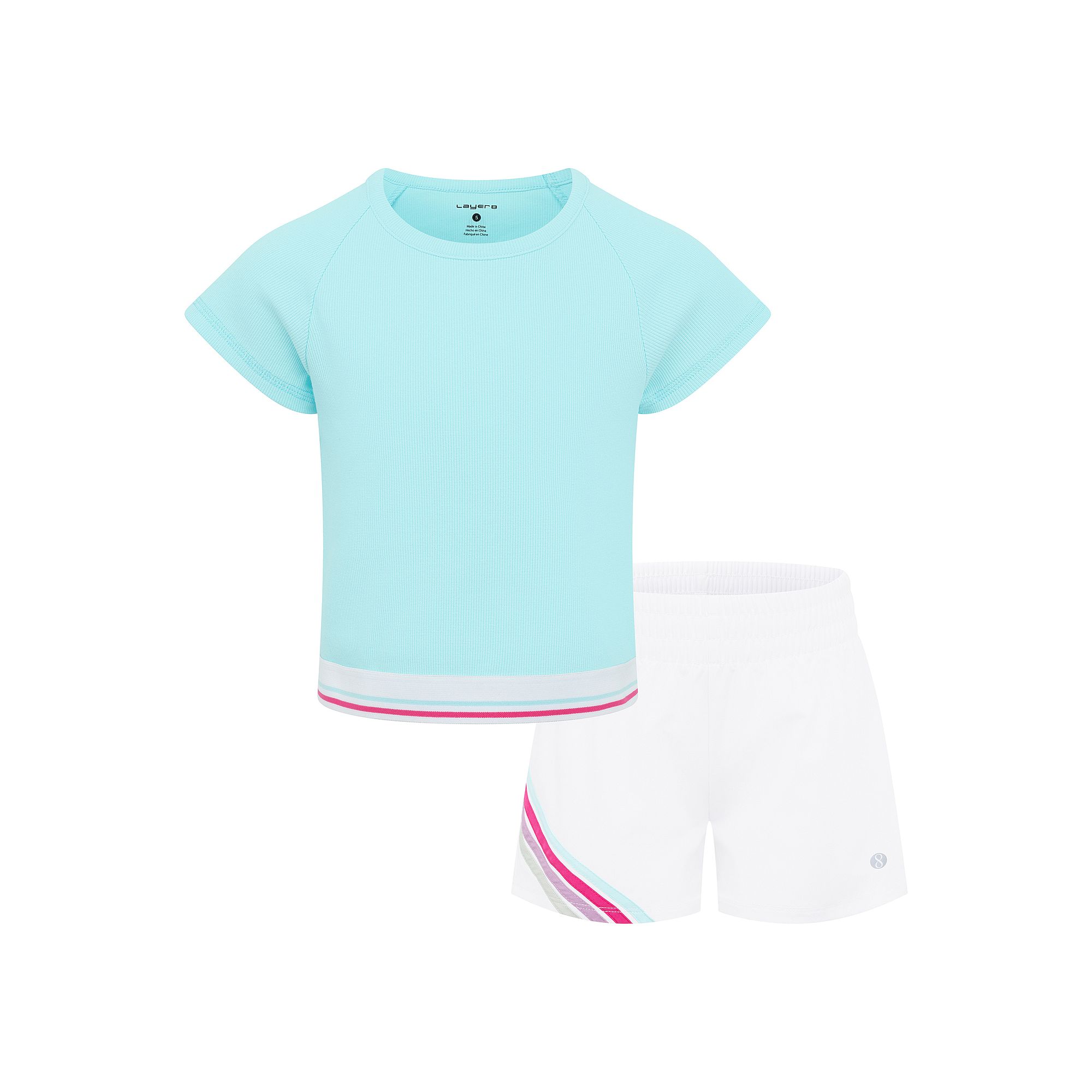 Girls 4-6x Layer 8 Ribbed Active Tee & Stretch Woven Shorts Set, Girls, Wa