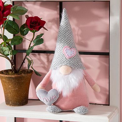 Evergreen Enterprises 13" Fabric Pink & Gray Gnome with Heart Valentine's Table Decor