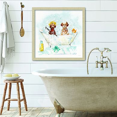 COURTSIDE MARKET Bathtime Puppies II Framed Board Wall Decor