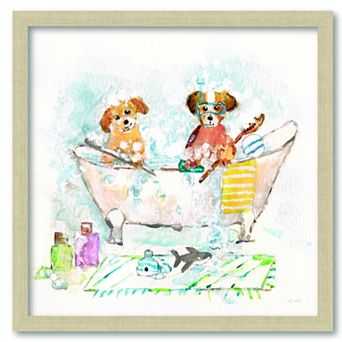 COURTSIDE MARKET Bathtime Puppies III Framed Board Wall Decor