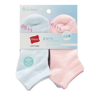 Girls Hanes® Ultimate 6-Pack Pure Comfort No Show Socks