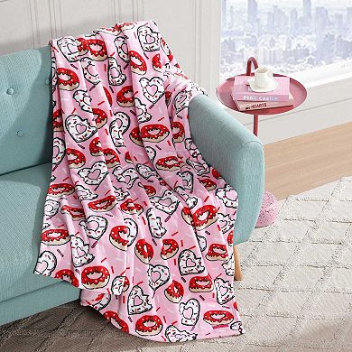 Betsey Johnson Donut Hearts Pink Throw Blanket