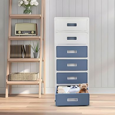 Blue White 6-Drawer Household/Office Storage Organizer