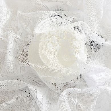 HLC.ME Butterfly Floral Lace 3 Piece Kitchen Curtains, Sheer Window Swag Valance + 36 inch Tiers Set