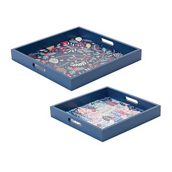 Melrose 2 pc Berry and Pine Tree Holiday Tray Set