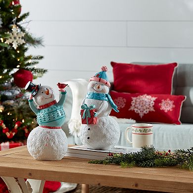 Melrose 2-Piece Whimsical Snowman Figurine Set