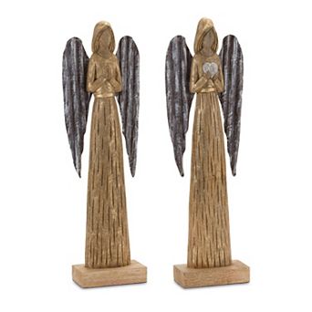 Melrose 2 pc Carved Wood Angel Statue Set