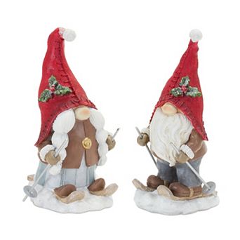 Melrose 2 pc Winter Gnome on Skis Figurine Set