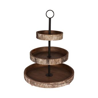 White Birch Wood Rustic 3 tier d Tray 16" Diameter