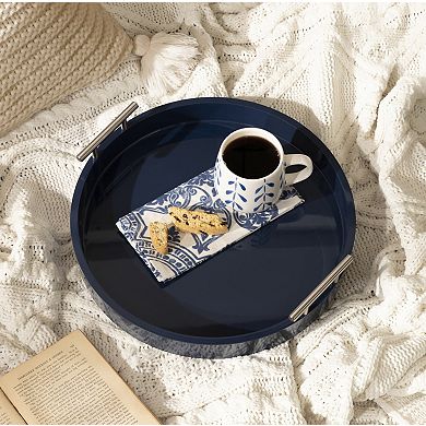 Lipton Round Decorative Tray with Metal Handles 15.5" Diameter