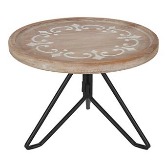 Sherald Round Wood Tray with Metal Stand 11" Diameter