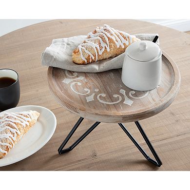 Sherald Round Wood Tray with Metal Stand 11" Diameter