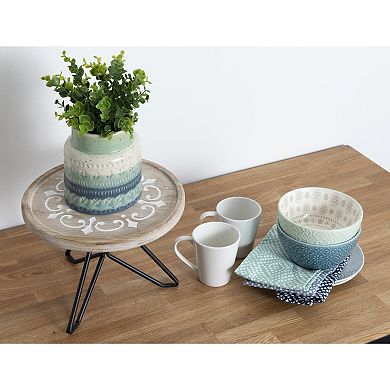 Sherald Round Wood Tray with Metal Stand 11" Diameter