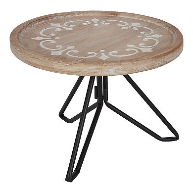 Sherald Round Wood Tray with Metal Stand 11" Diameter