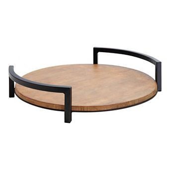 Ficher Wood and Metal Round Decorative Tray 15" Diameter
