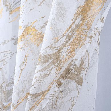 Marble Grommet Metallic Sheer Printed Doily Curtain Panel