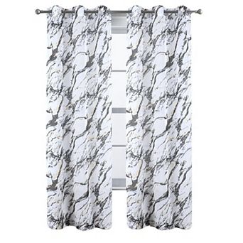 Marble Grommet Metallic Sheer Printed Doily Curtain Panel