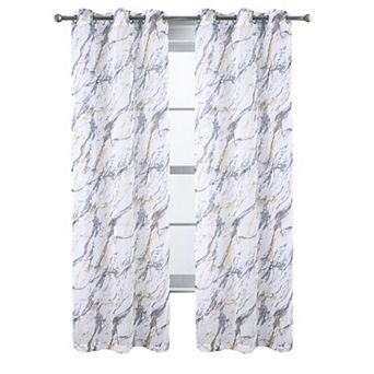 Marble Grommet Metallic Sheer Printed Doily Curtain Panel