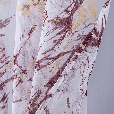 Marble Grommet Metallic Sheer Printed Doily Curtain Panel Pair