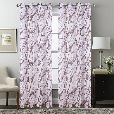 Marble Grommet Metallic Sheer Printed Doily Curtain Panel Pair