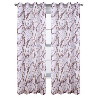 Marble Grommet Metallic Sheer Printed Doily Curtain Panel Pair