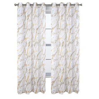Marble Grommet Metallic Sheer Printed Doily Curtain Panel Pair