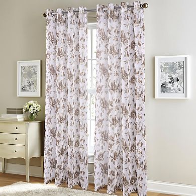 Meadow Grommet Metallic Sheer Printed Doily Curtain Panel