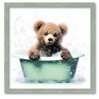 COURTSIDE MARKET Animal Bath Scenes Bear Framed Canvas Wall Art