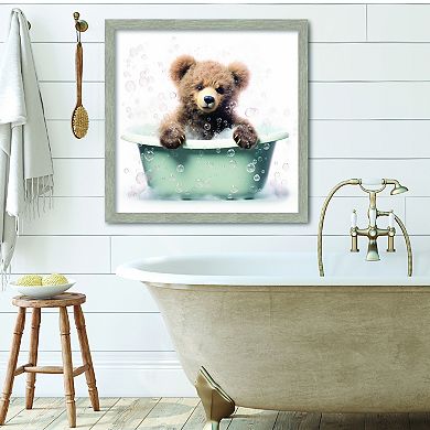 COURTSIDE MARKET Animal Bath Scenes Bear Framed Canvas Wall Art