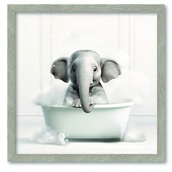 COURTSIDE MARKET Animal Bath Scenes Elephant Framed Canvas Wall Art