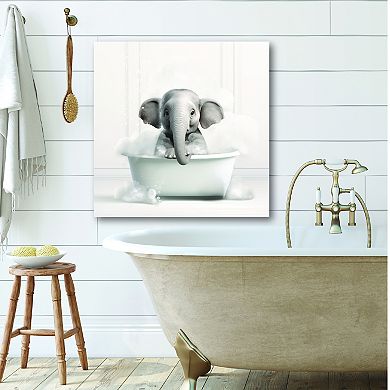 COURTSIDE MARKET Animal Bath Scenes Elephant Framed Canvas Wall Art