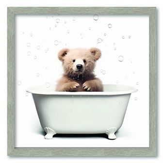 COURTSIDE MARKET Animal Bath Scenes Bear Framed Canvas Wall Art